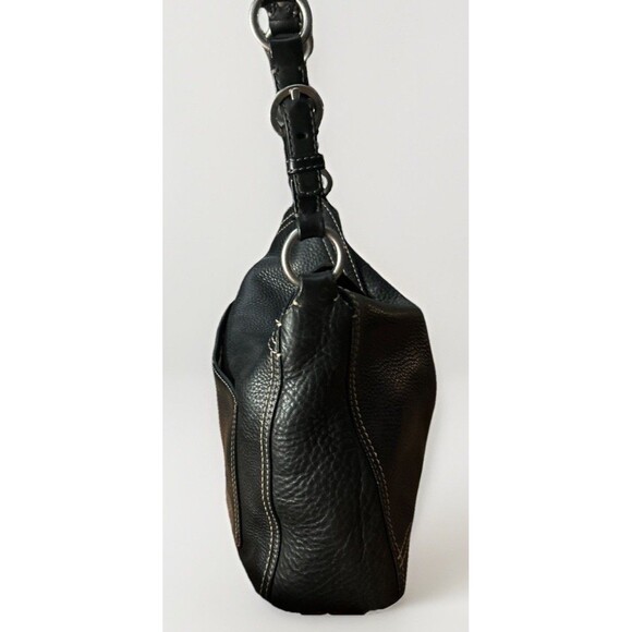 COACH Chelsea Black Pebbled Leather Silver Ring Accents Turn-Lock Bag Purse Hobo - Picture 4 of 11